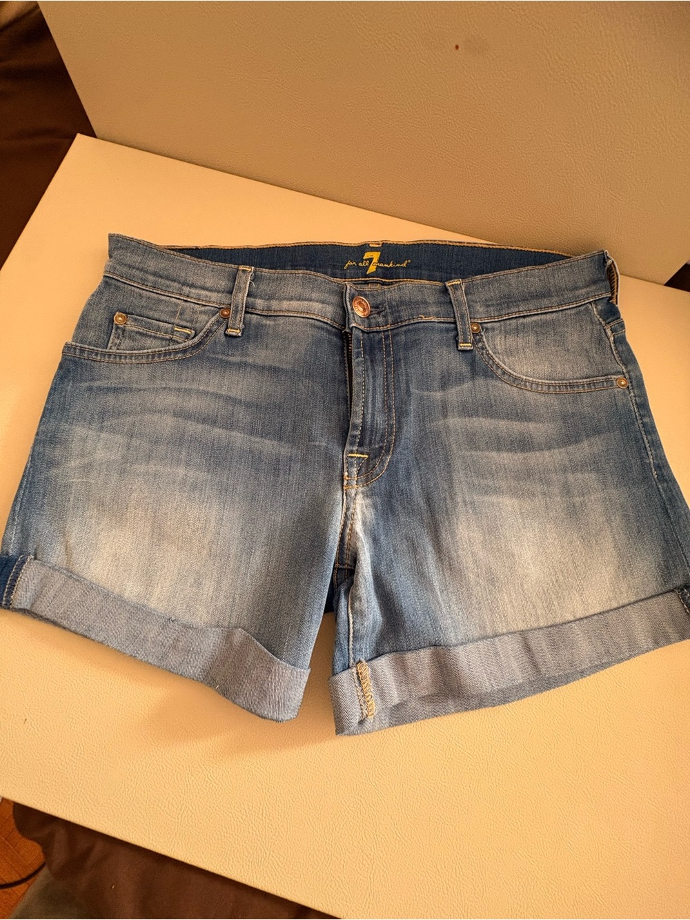 7 For All Mankind Blue Denim Cuffed Shorts Size 29